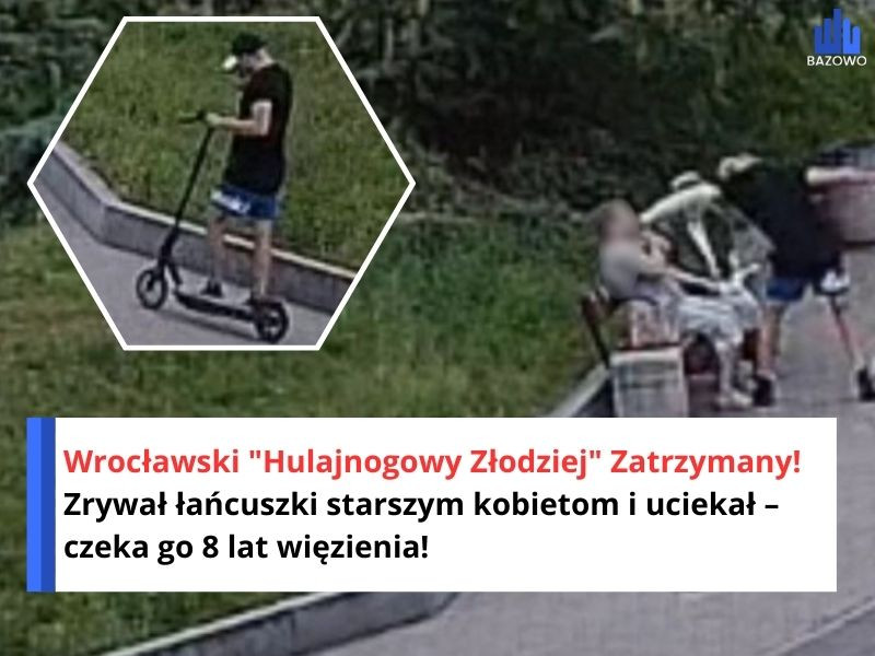 Wrocławski "Hulajnogowy Złodziej" Zatrzymany! Zrywał łańcuszki starszym kobietom i uciekał – czeka go 8 lat więzienia!